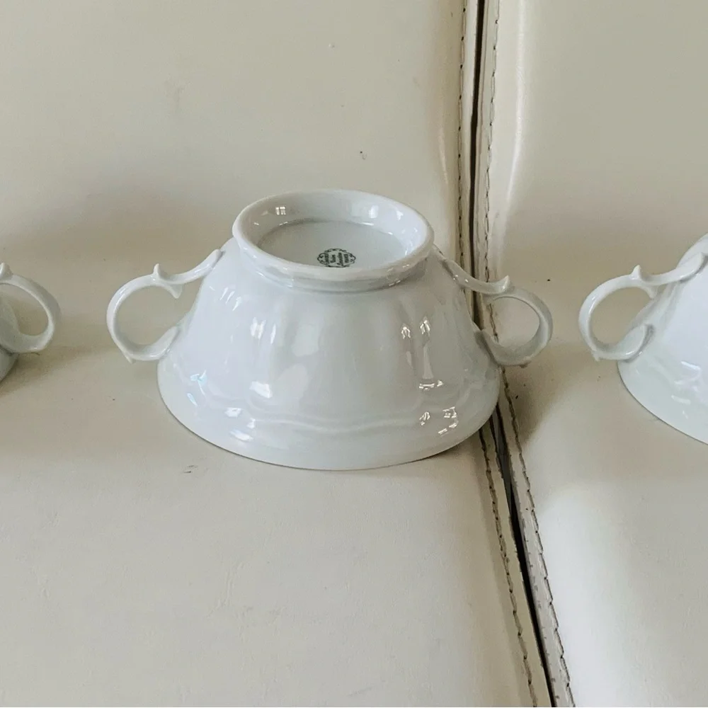 Vintage Limoges Union Limousine France White Cream Soup Cups 3